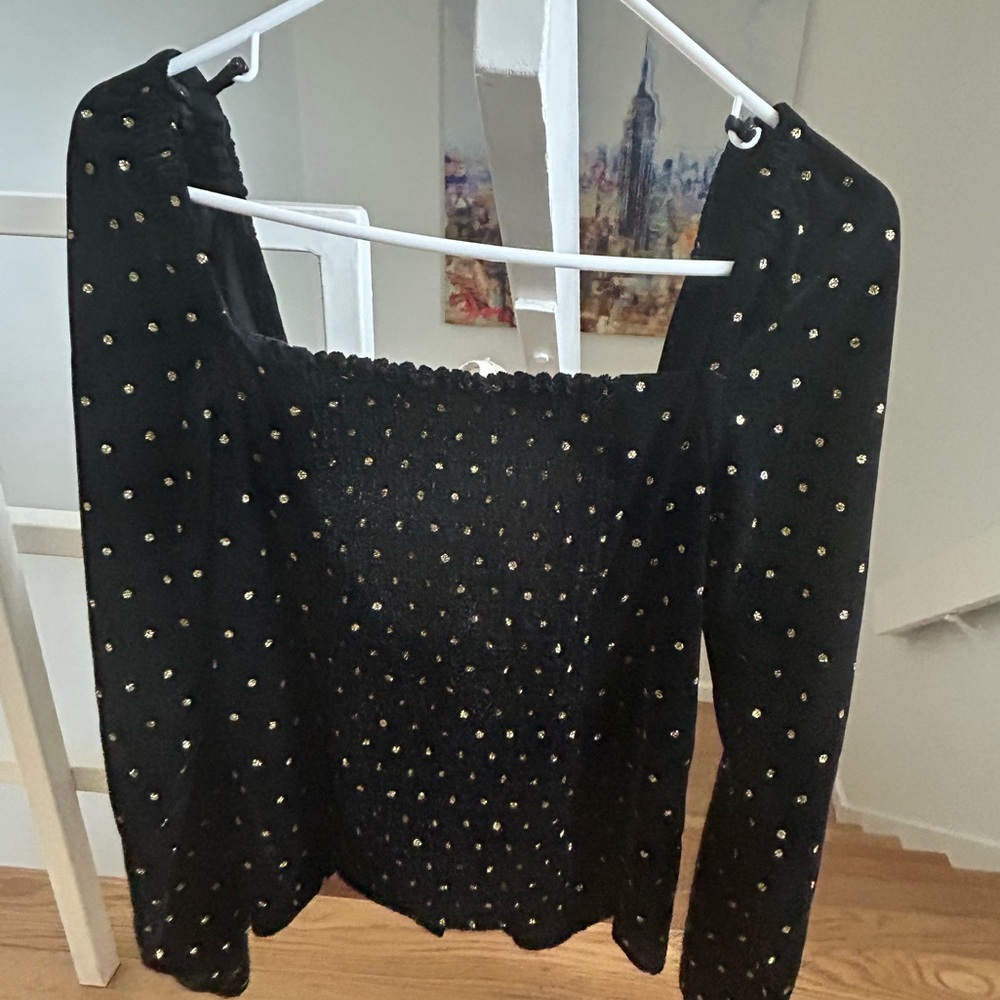 Sezane Annelise Blouse Velours Noir Pois Glitter - Size 40/8 - Picture 3 of 5
